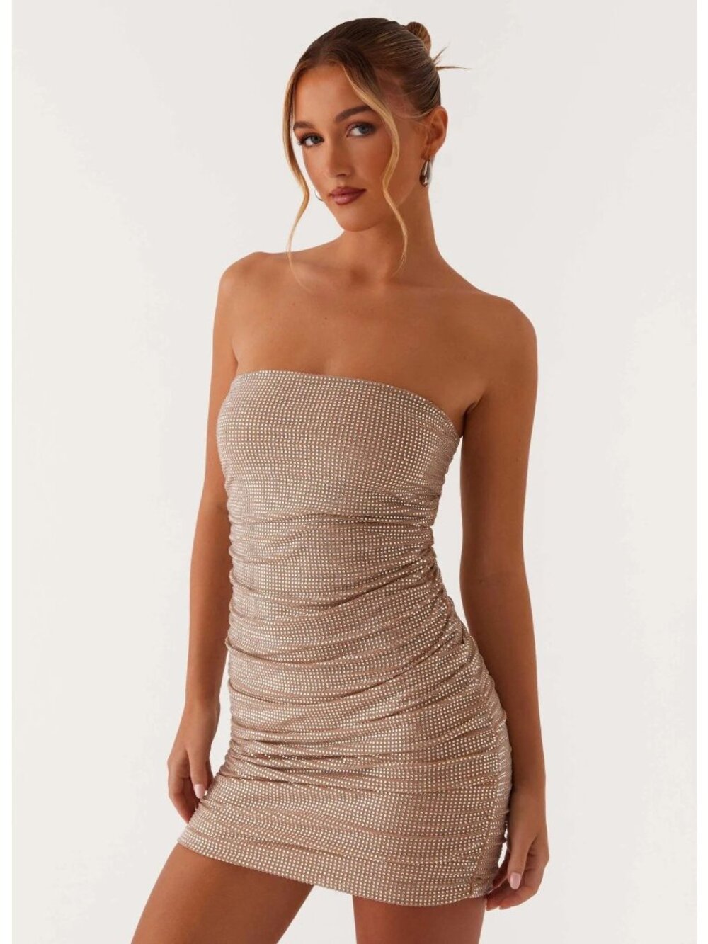 Peppermayo Strapless Hollywood Dream Rhinestone Mini Dress Silver Rhinestone